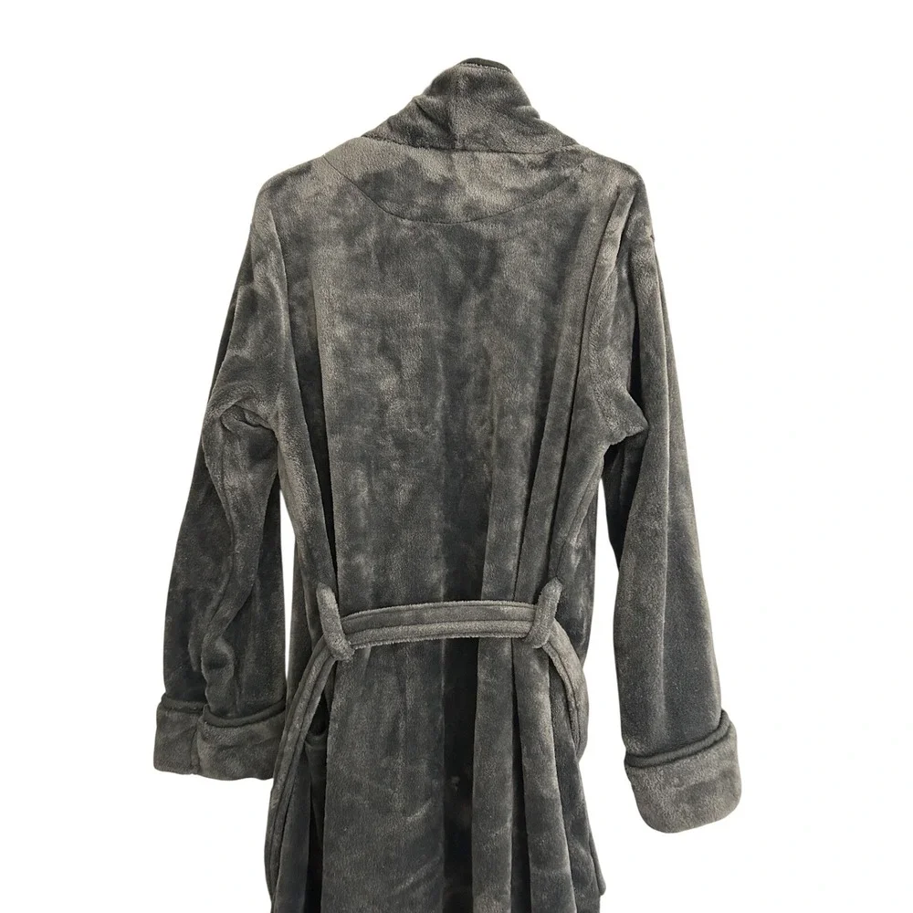 NY Threads Fleece Robe Mens Large Charcoal Grey Excellent Plush Shawl Collar L